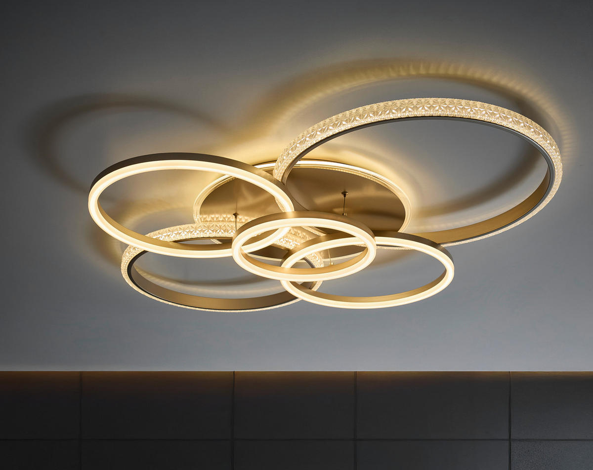LED-DECKENLEUCHTE LORELEI 110/88/12 cm   - Klar/Champagner, Design, Kunststoff/Metall (110/88/12cm) - Globo