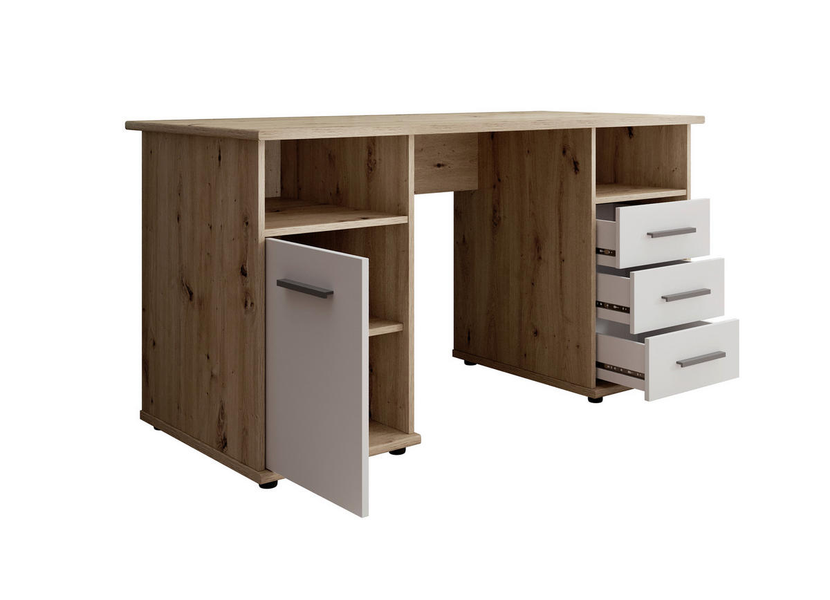 Birou, material pe bază de lemn - argintiu/alb, Modern, plastic/material pe bază de lemn (145/76/67cm) - Xora