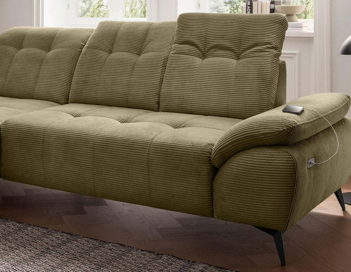 ECKSOFA Cord Olivgrün  - Schwarz/Olivgrün, Modern, Textil/Metall (180/280cm) - Livetastic