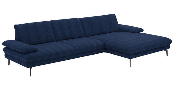 ECKSOFA in Chenille Dunkelblau  - Schwarz/Dunkelblau, Design, Textil/Metall (310/180cm) - Dieter Knoll