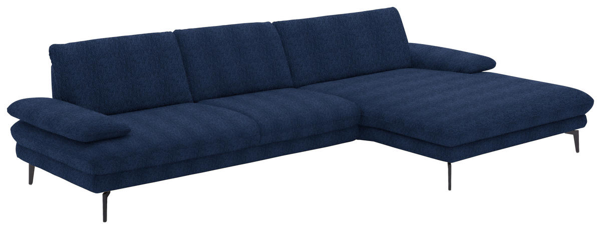 ECKSOFA in Chenille Dunkelblau  - Schwarz/Dunkelblau, Design, Textil/Metall (310/180cm) - Dieter Knoll