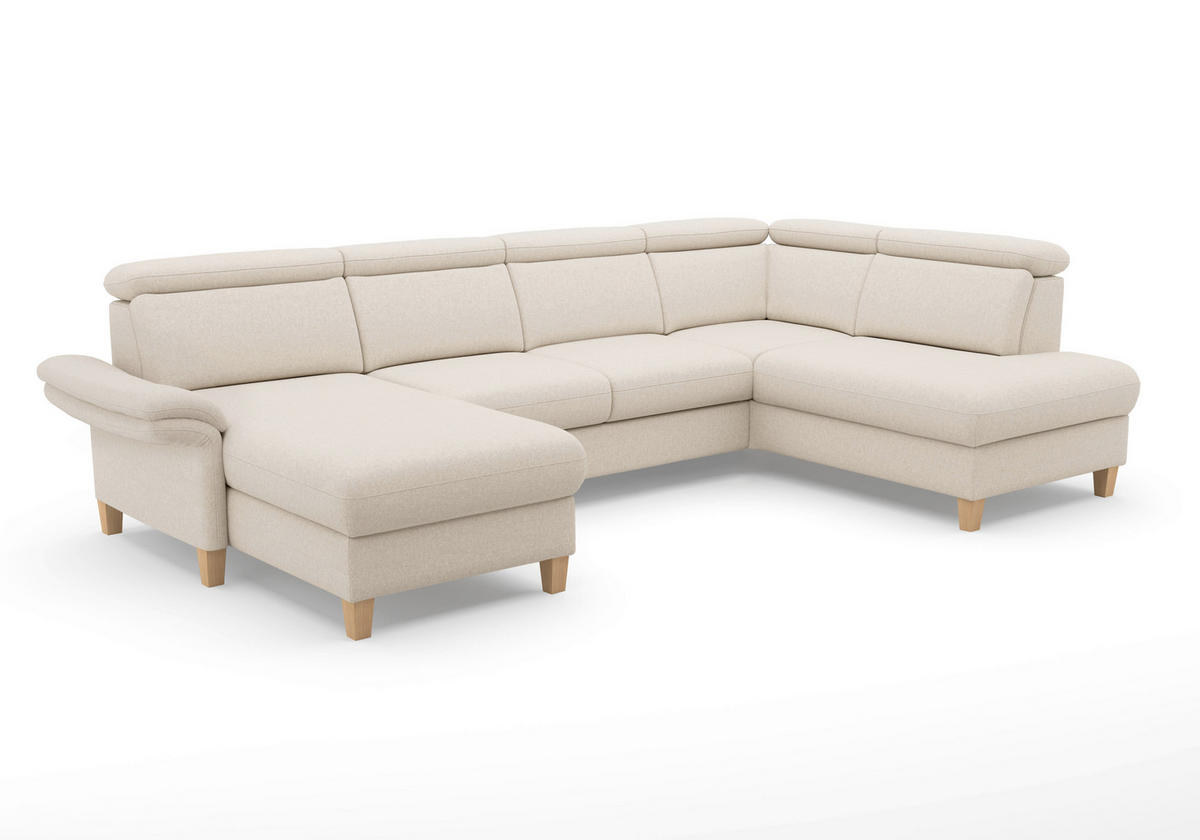 WOHNLANDSCHAFT GLENDALE E in Flachgewebe Creme  - Eichefarben/Creme, KONVENTIONELL, Holz/Textil (166/321/193cm) - Sit & More