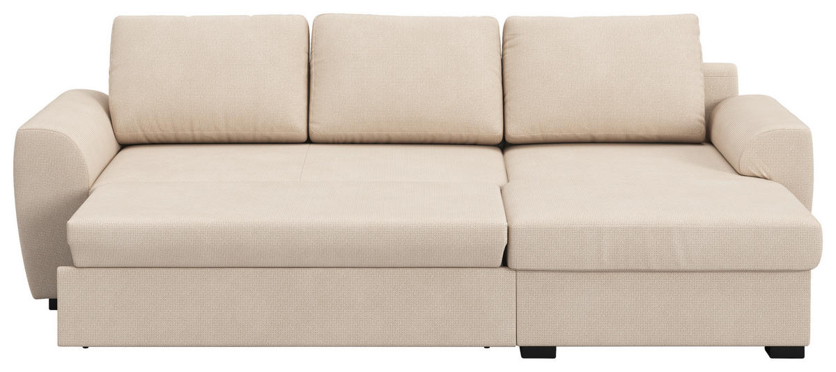 ECKSOFA Chenille Naturfarben  - Schwarz/Naturfarben, Trend, Kunststoff/Textil (253/154cm) - MID.YOU