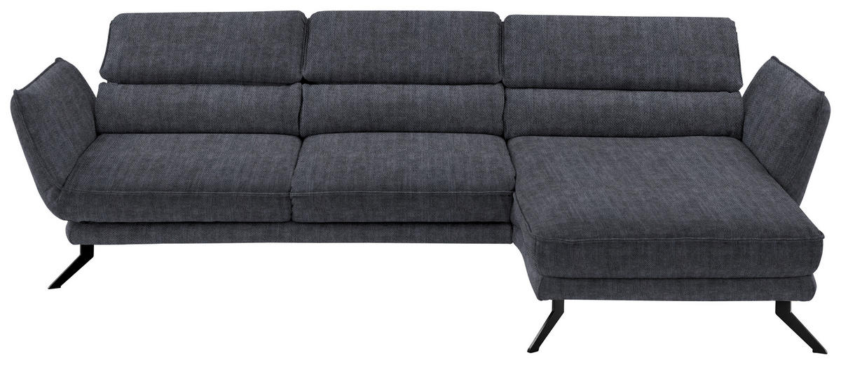 ECKSOFA tissu velouté gris  - gris/noir, Design, textile/métal (283/153cm) - Valdera