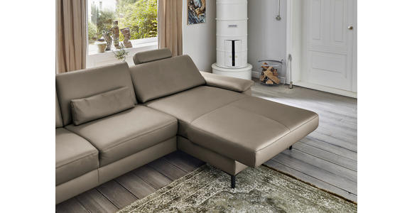 ECKSOFA in Echtleder Graubraun  - Graubraun/Schwarz, Design, Leder/Metall (334/176cm) - Dieter Knoll