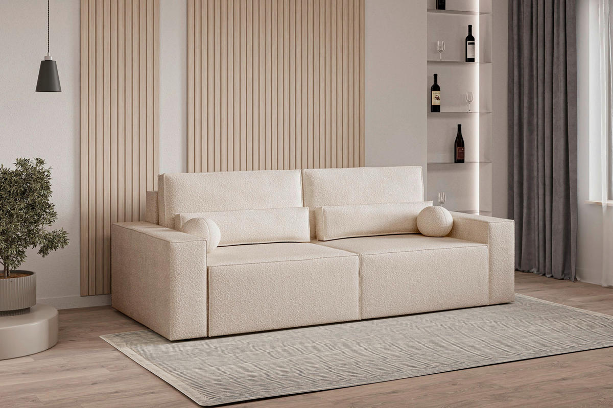 SCHLAFSOFA BRAZIL SOFA Bouclé Sandfarben  inkl. Schlaffunktion, Rücken echt, Stauraum  - Sandfarben/Schwarz, Design, Textil (248/92/110cm) - MID.YOU