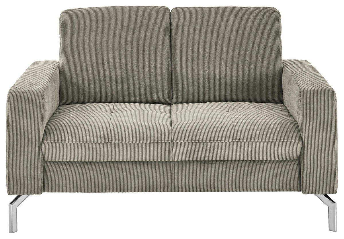 2-SITZER-SOFA  in Feincord Greige  - Chromfarben/Greige, Design, Textil/Metall (142/87/105cm) - Beldomo Style