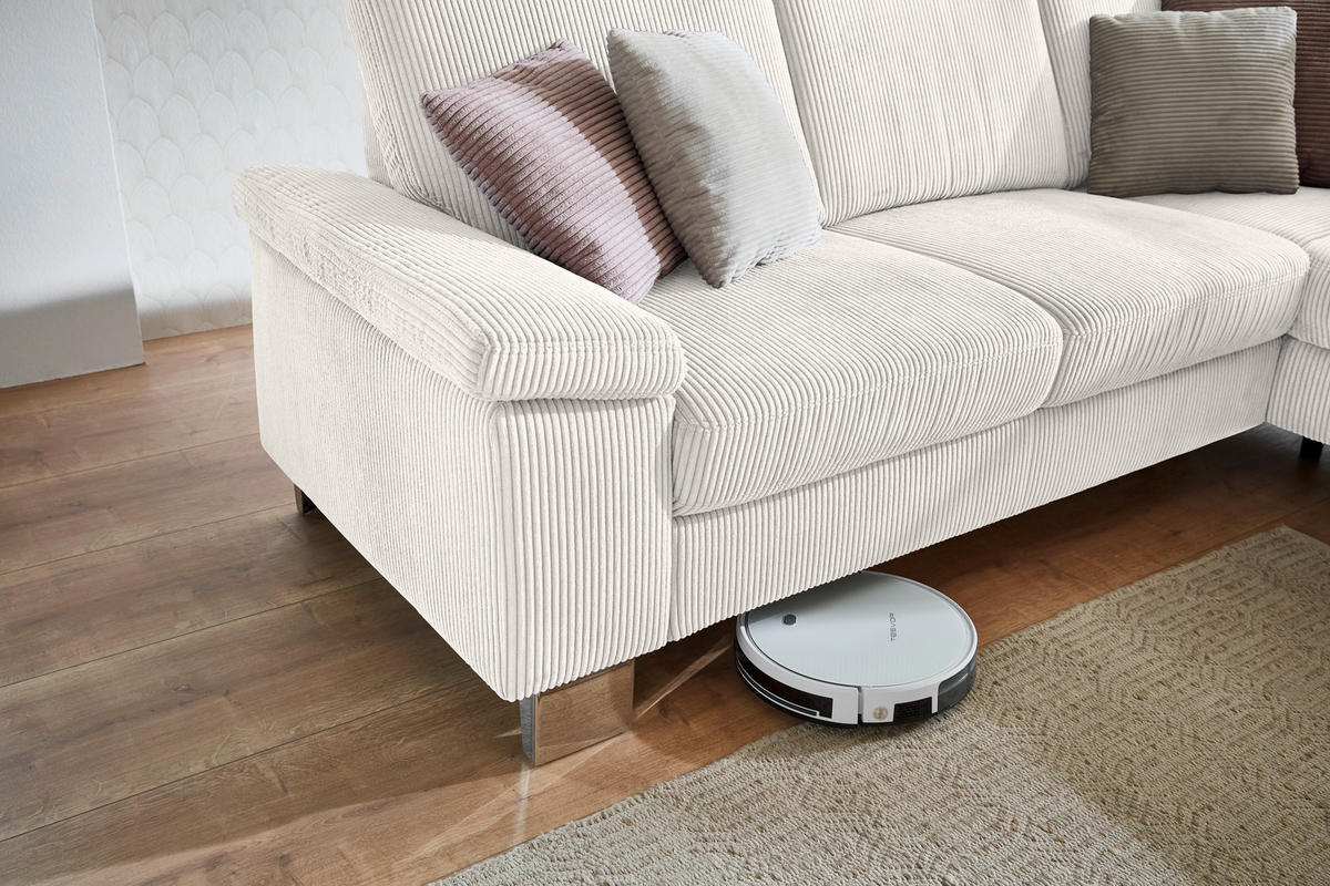 ECKSOFA in Cord Beige  - Edelstahlfarben/Beige, Konventionell, Textil/Metall (248/200cm) - Beldomo System