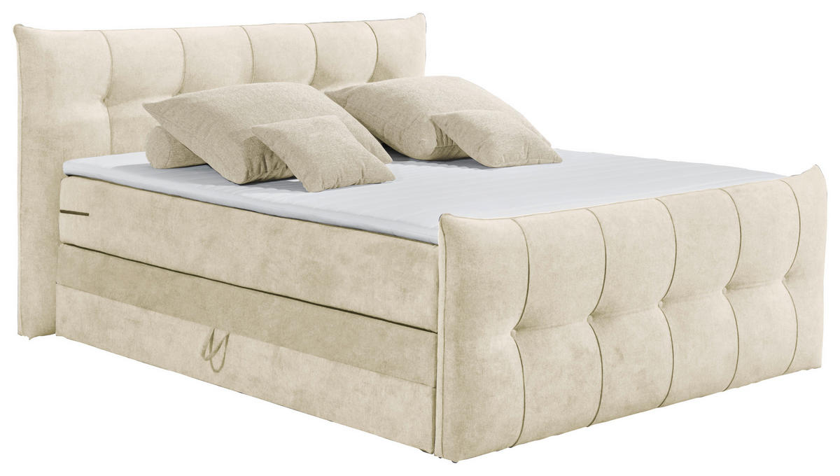 BOXSPRINGBETT 180/200 cm  in Creme  - Creme/Schwarz, KONVENTIONELL, Kunststoff/Textil (180/200cm) - Esposa
