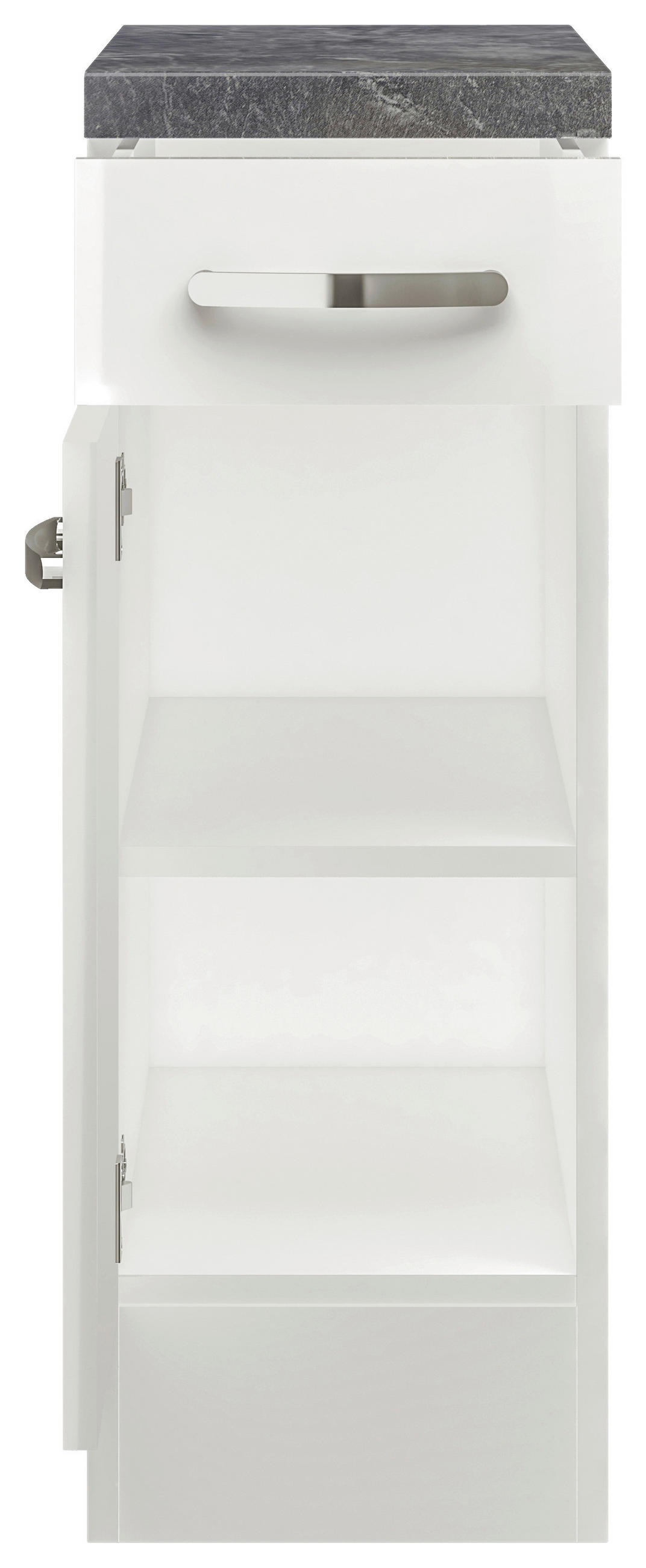 KÜCHENUNTERSCHRANK 30/86/60 cm in Weiß, Weiß Hochglanz - Schieferfarben/Edelstahlfarben, MODERN, Holzwerkstoff/Metall (30/86/60cm) - FlexWell