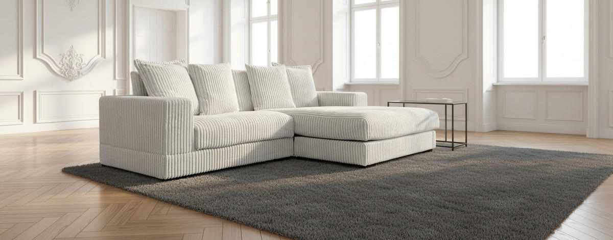 ECKSOFA Weiß Cord  - Schwarz/Weiß, Design, Kunststoff/Textil (285/195cm) - MID.YOU