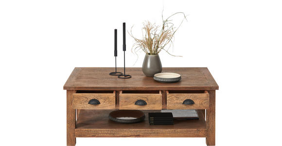 COUCHTISCH Mangoholz massiv 115/70/45 cm rechteckig Braun - Silberfarben/Braun, Trend, Holz/Metall (115/70/45cm) - Ambia Home