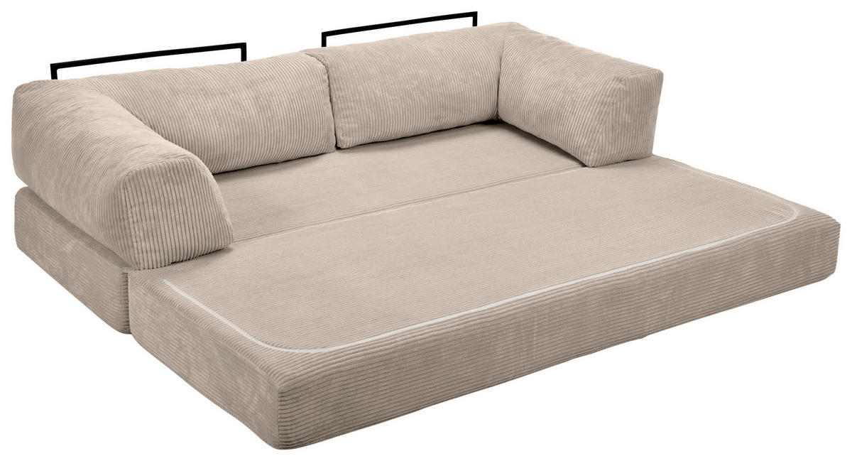 SCHLAFSOFA Cord Taupe  - Taupe, KONVENTIONELL, Textil/Metall (200/77/80cm) - Carryhome