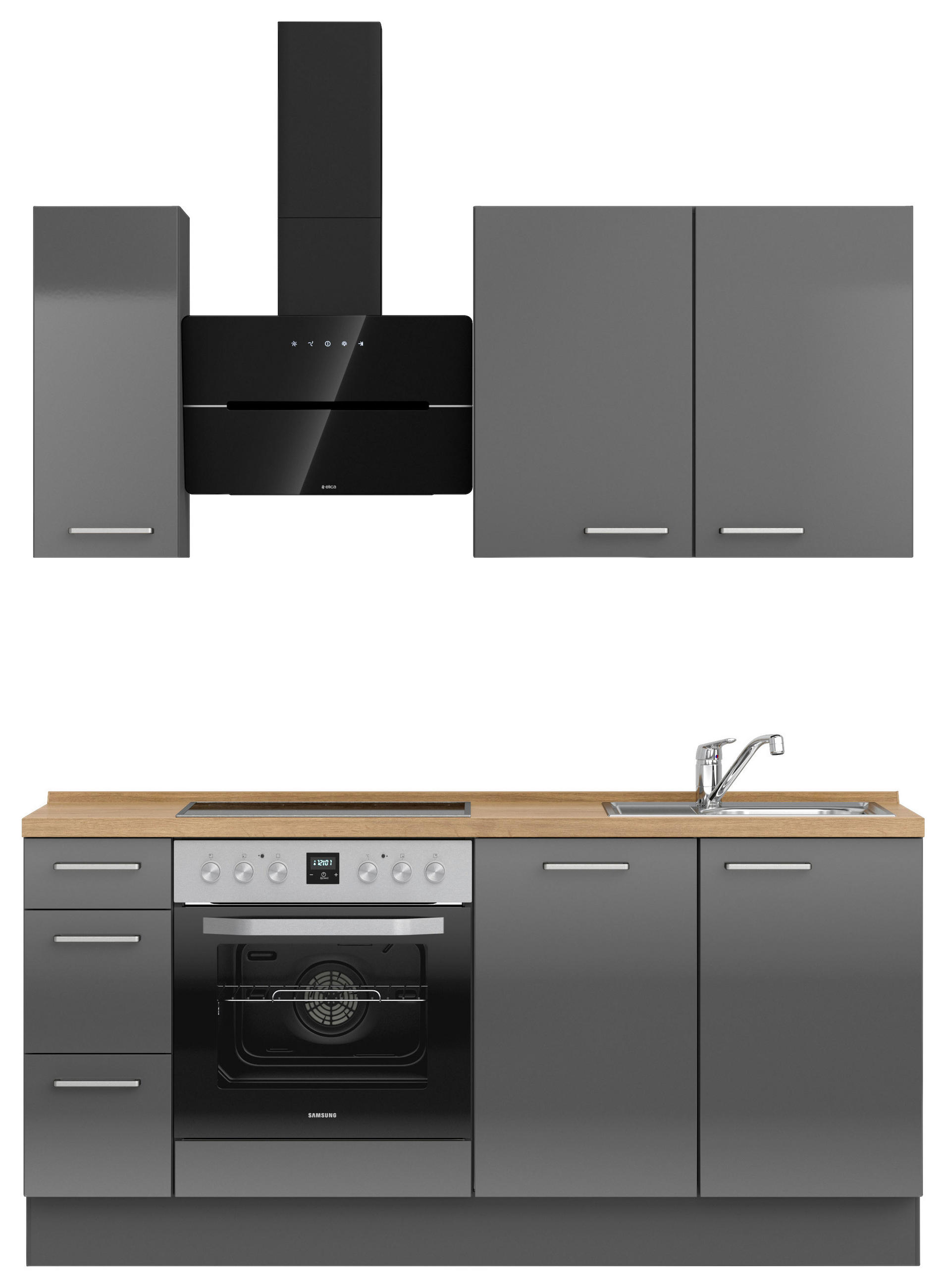 KÜCHENBLOCK 180 cm   in Eichefarben, Schieferfarben  - Schieferfarben/Edelstahlfarben, MODERN, Holzwerkstoff/Metall (180cm) - Nobilia