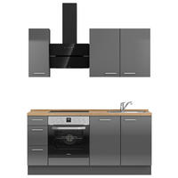 KÜCHENBLOCK 180 cm   in Eichefarben, Schieferfarben  - Schieferfarben/Edelstahlfarben, MODERN, Holzwerkstoff/Metall (180cm) - Nobilia