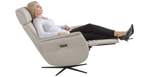 RELAXSESSEL Argo Echtleder Relaxfunktion, Kopfteilverstellung, Rücken echt    - Hellgrau, Design, Leder (71/110/80cm) - Novel