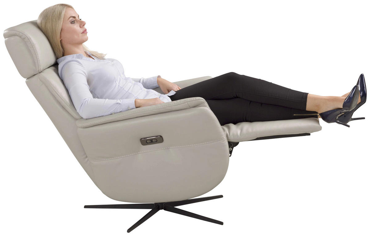 RELAXSESSEL Argo Echtleder Relaxfunktion, Kopfteilverstellung, Rücken echt    - Hellgrau, Design, Leder (71/110/80cm) - Novel