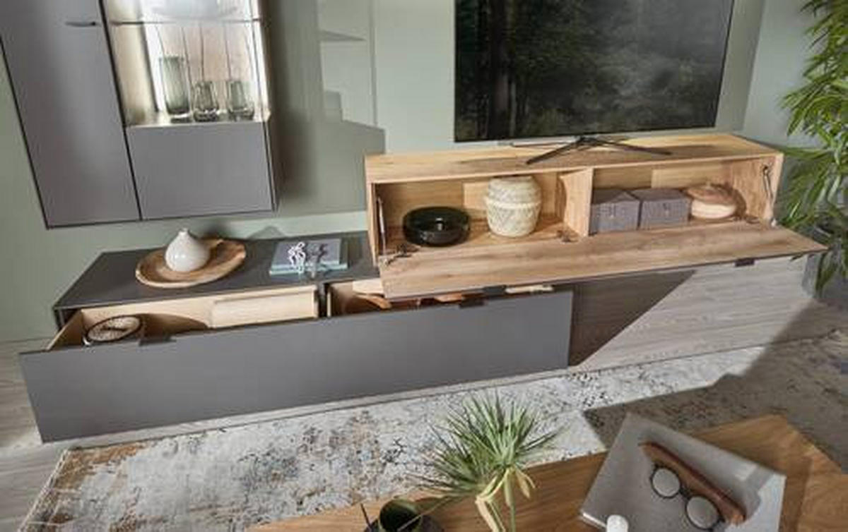 WOHNWAND  in Hellgrau, Wildeiche 293,5/205,5/45,2 cm  - Wildeiche/Hellgrau, Design, Glas/Holz (293,5/205,5/45,2cm) - Dieter Knoll