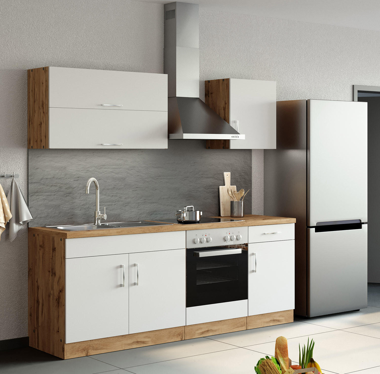 Küchenzeile Sorrento Mit Geräten B: 210 cm Weiß
