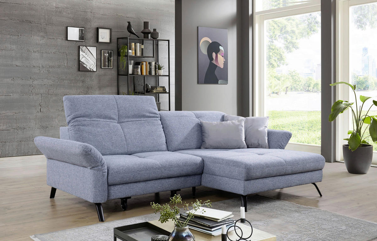 ECKSOFA Blau Flachgewebe  - Blau/Schwarz, KONVENTIONELL, Textil/Metall (262/170cm) - SetOne by Musterring