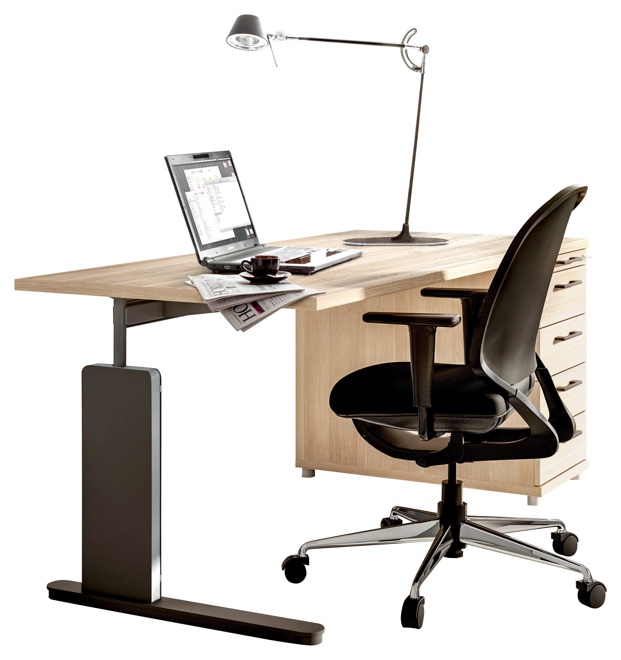 SCHREIBTISCH 160/80/74 cm  in Eichefarben  - Eichefarben/Alufarben, Design, Holzwerkstoff/Metall (160/80/74cm) - Moderano
