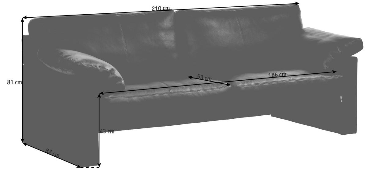 2-SITZER-SOFA Schwarz Echtleder  - Schwarz, Design, Leder (210/81-84/87cm) - Erpo