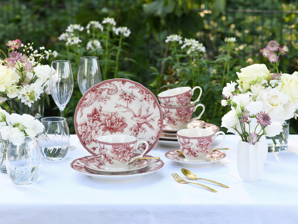 KAFFEESERVICE Weiß, Bordeaux Adelaide Rot 12-teilig  - Bordeaux/Weiß, Basics, Keramik - Creatable