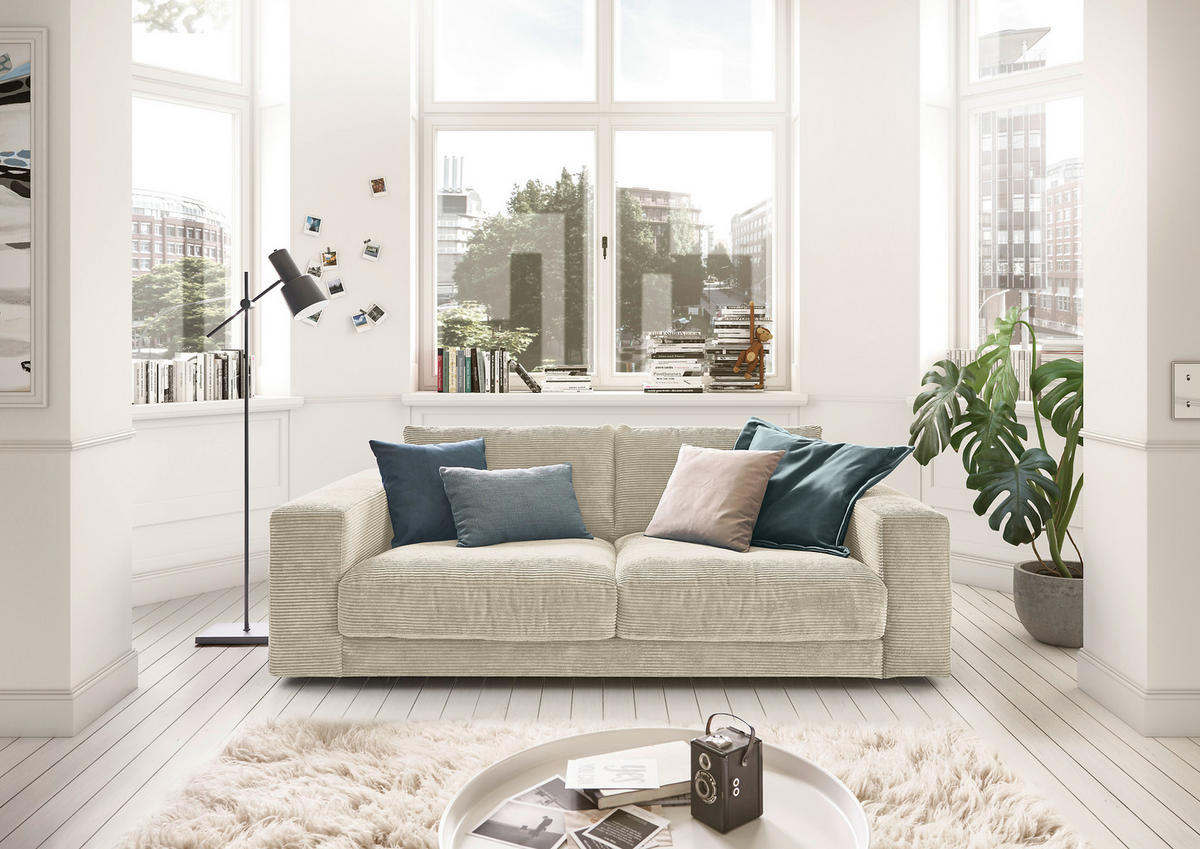 2-SITZER-SOFA Cord Creme  - Creme/Schwarz, Design, Kunststoff/Textil (230/85/127cm) - Hom`in