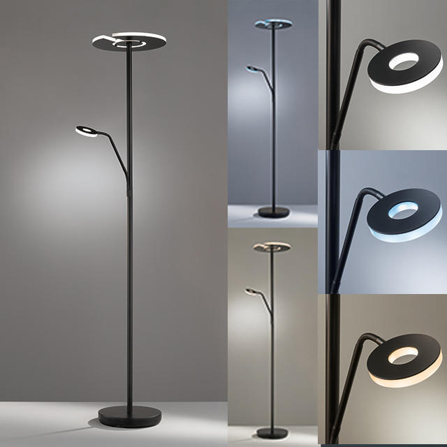 LED-STEHLEUCHTE 35/180 cm    - Schwarz/Weiß, Design, Metall (35/180cm) - Fischer & Honsel