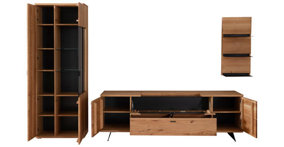 WOHNWAND 3-teilig  in Eichefarben  320/209/50 cm  - Eichefarben/Anthrazit, Natur, Glas/Holz (320/209/50cm) - Linea Natura