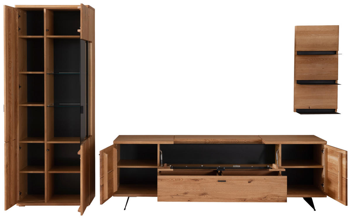 WOHNWAND 3-teilig  in Eichefarben 320/209/50 cm  - Eichefarben/Anthrazit, Natur, Glas/Holz (320/209/50cm) - Linea Natura