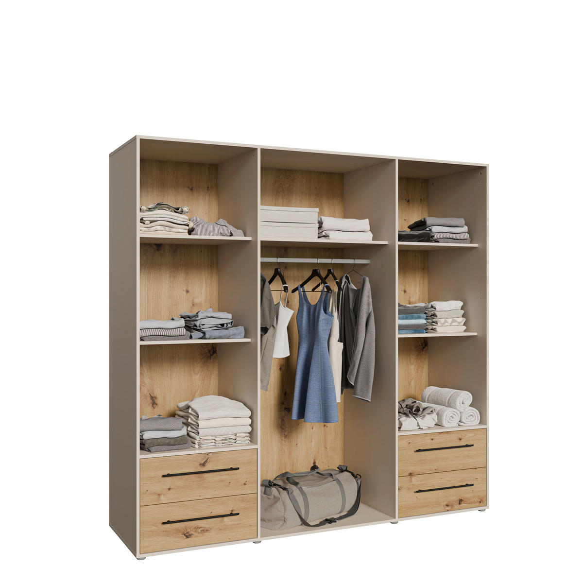 DREHTÜRENSCHRANK 205,9/200,1/58,8 cm,  in Sandfarben, Eiche Artisan, 4 Tür(en)  - Sandfarben/Schwarz, KONVENTIONELL, Holzwerkstoff/Kunststoff (205,9/200,1/58,8cm) - Milino