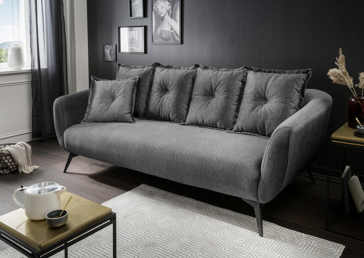 3-SITZER-SOFA Velours Grau  - Schwarz/Grau, MODERN, Holz/Textil (236/94/103cm) - Livetastic