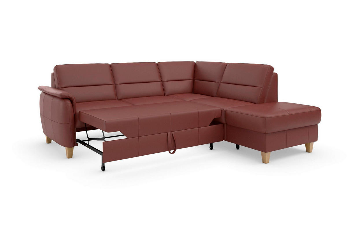 ROHOVÁ SEDAČKA, koža, červenohnedá - červenohnedá/farba duba, Basics, koža/drevo (236/212cm) - Sit & More