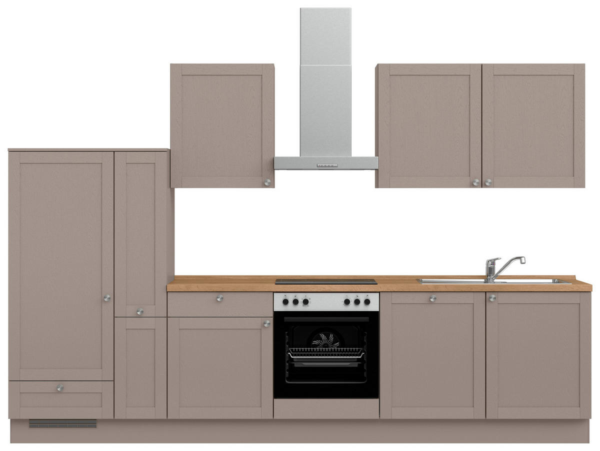 KÜCHENBLOCK Frame 330 cm  in Eichefarben, Beigebraun  - Edelstahlfarben/Eichefarben, MODERN, Holzwerkstoff/Metall (330cm) - Nobilia