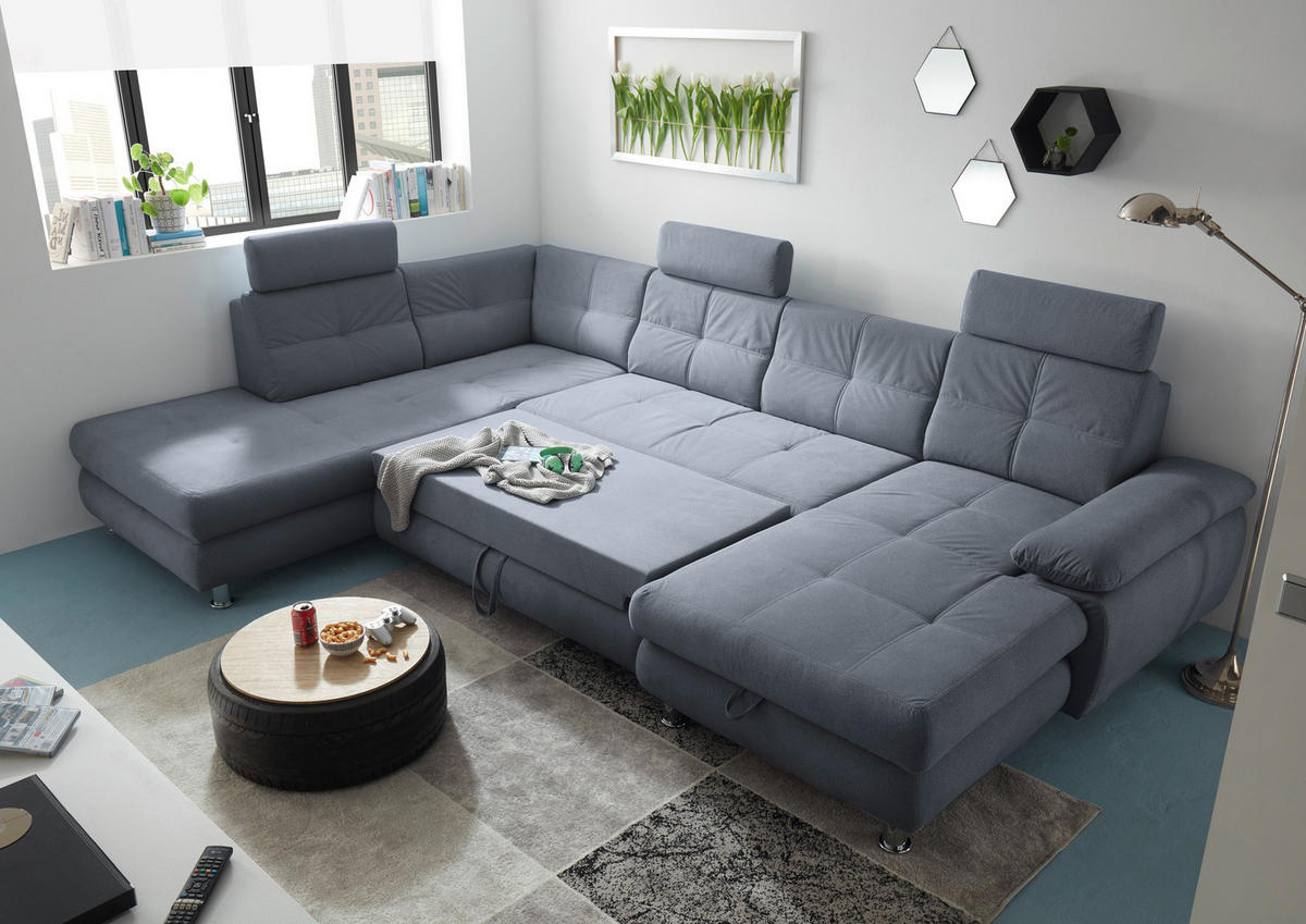 WOHNLANDSCHAFT Grau  - Silberfarben/Grau, MODERN, Kunststoff/Textil (233/349/177cm) - MID.YOU