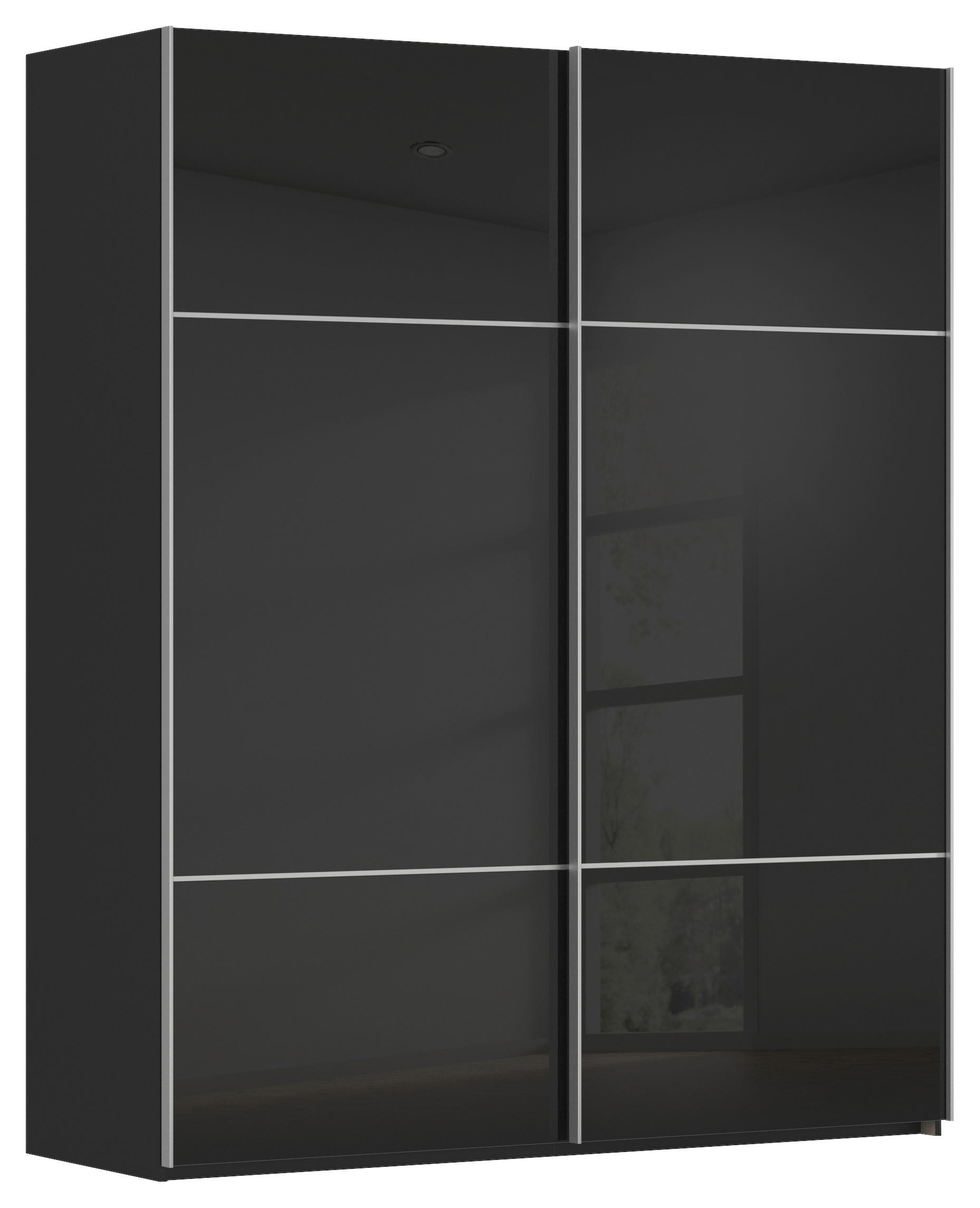 SCHWEBETÜRENSCHRANK 201/223/67 cm 2-türig Schwarz  - Alufarben/Schwarz, KONVENTIONELL, Glas/Holzwerkstoff (201/223/67cm) - Novel