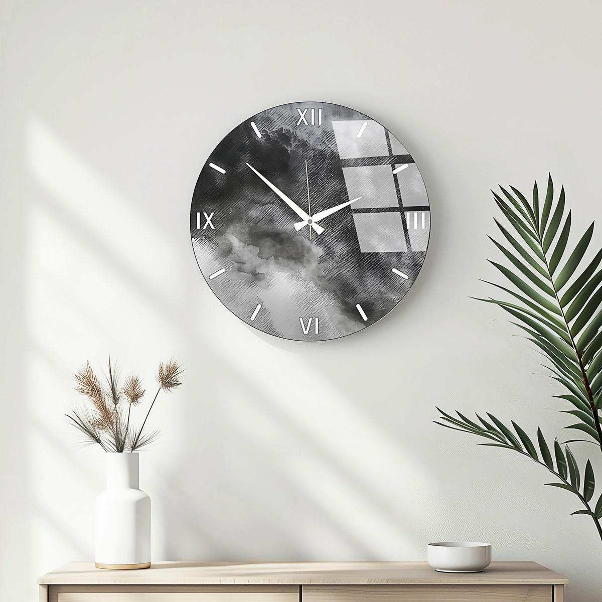 WANDUHR Weiß, Dunkelgrau 40/40/0,4 cm  - Dunkelgrau/Weiß, LIFESTYLE, Glas (40/40/0,4cm)