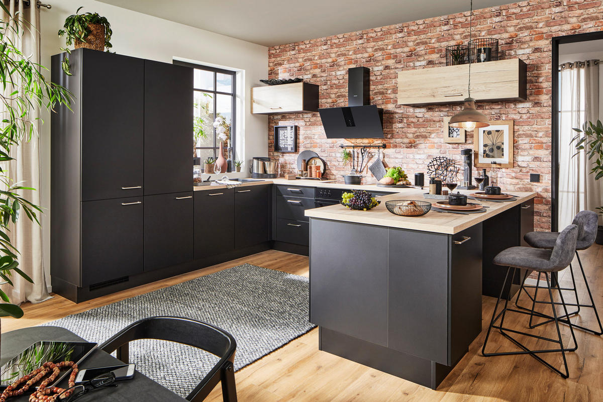 INBYGGNADSKÖK   - svart, Design, trämaterial - Celina