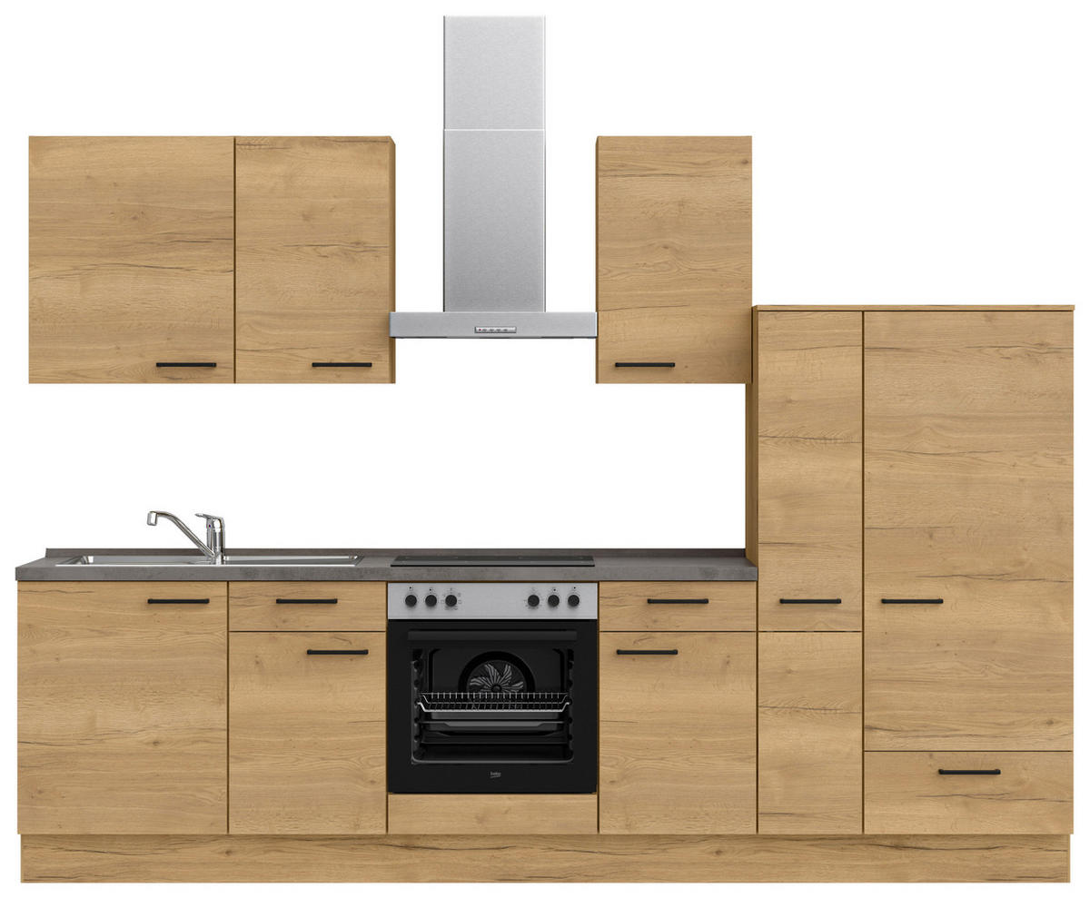 KÜCHENBLOCK 300 cm   in Eichefarben, Schieferfarben  - Schieferfarben/Eichefarben, MODERN, Holzwerkstoff/Metall (300cm) - Nobilia