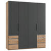 Dulap Cu Uși Rotative, 200/236/58 cm, grafit, culoare lemn stejar - culoare crom/culoare lemn stejar, Modern, material pe bază de lemn (200/236/58cm) - MID.YOU