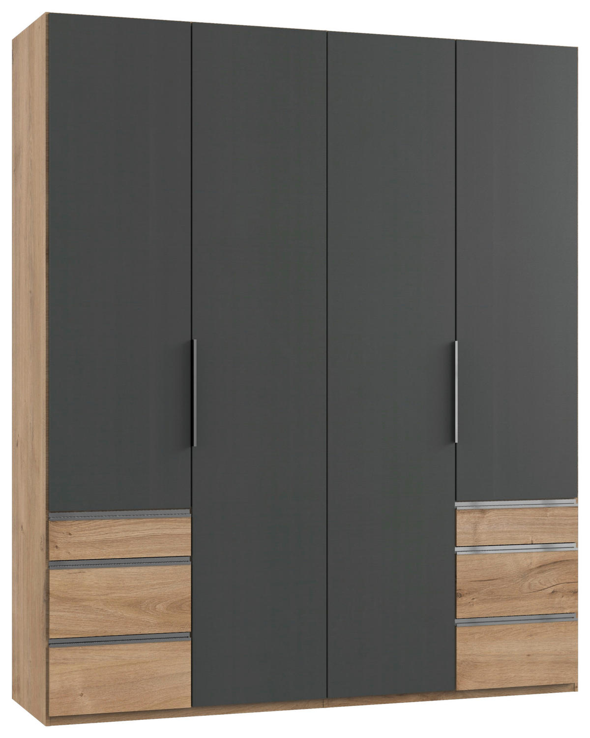 Dulap Cu Uși Rotative, 200/236/58 cm, grafit, culoare lemn stejar - culoare crom/culoare lemn stejar, Modern, material pe bază de lemn (200/236/58cm) - MID.YOU