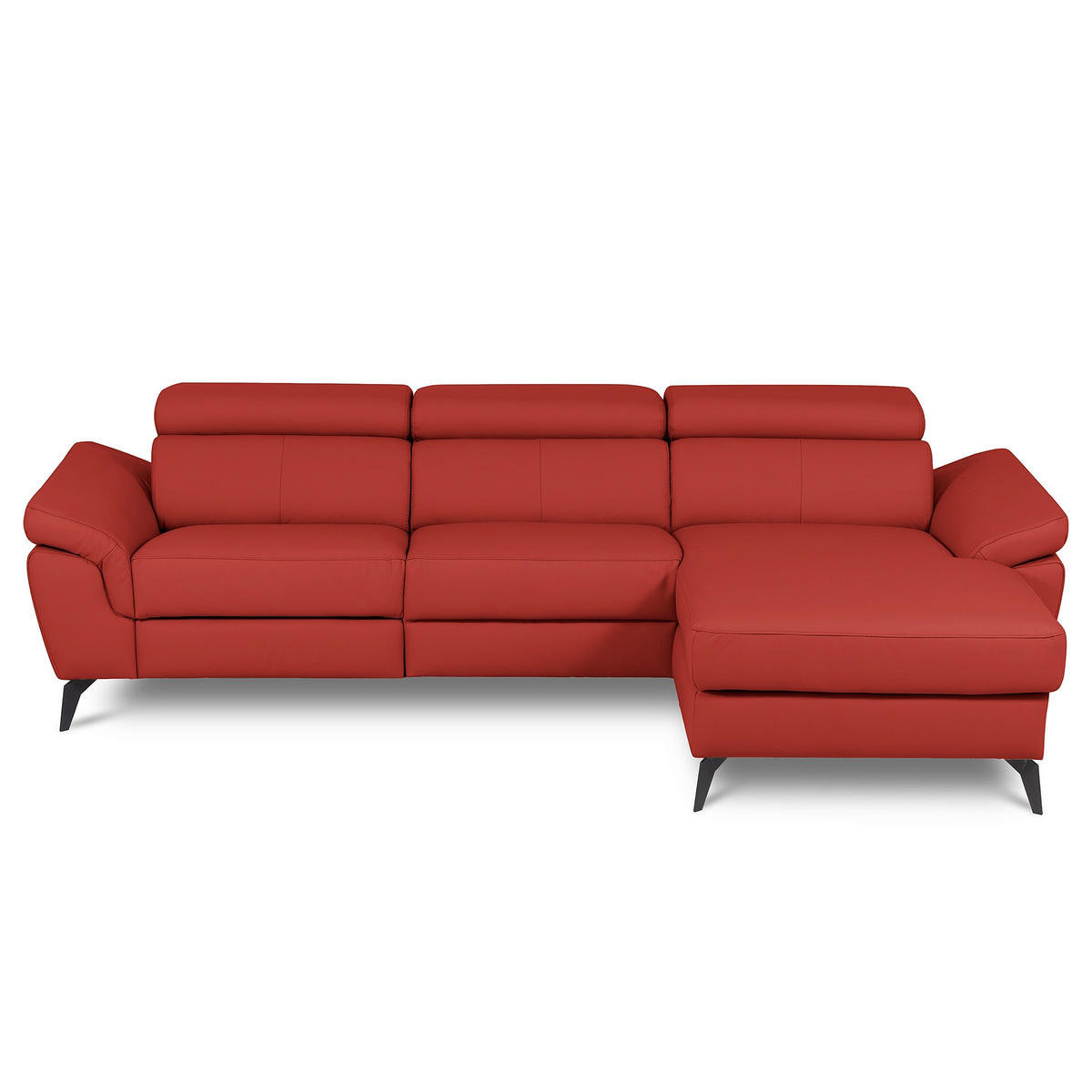 ECKSOFA SONO in Lederlook Echtleder Rot Armteilverstellung, Kopfteilverstellung  252/179 cm  - Rot/Schwarz, Design, Leder/Textil (252/179cm) - Livetastic