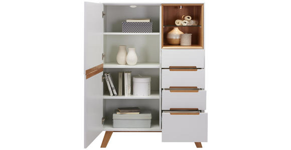 HIGHBOARD 95/136/41 cm - Eichefarben/Weiß, Design, Glas/Holz (95/136/41cm) - Hom`in
