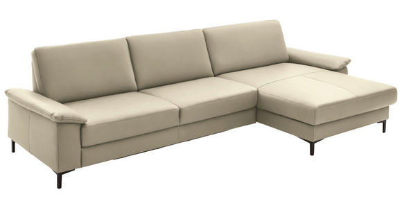 ECKSOFA in Echtleder Creme, Naturfarben  - Creme/Schwarz, Design, Leder/Metall (334/176cm) - Dieter Knoll