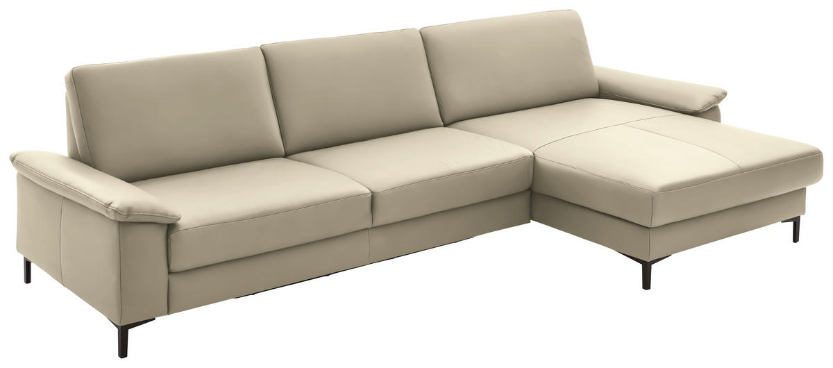 ECKSOFA in Echtleder Creme, Naturfarben  - Creme/Schwarz, Design, Leder/Metall (334/176cm) - Dieter Knoll