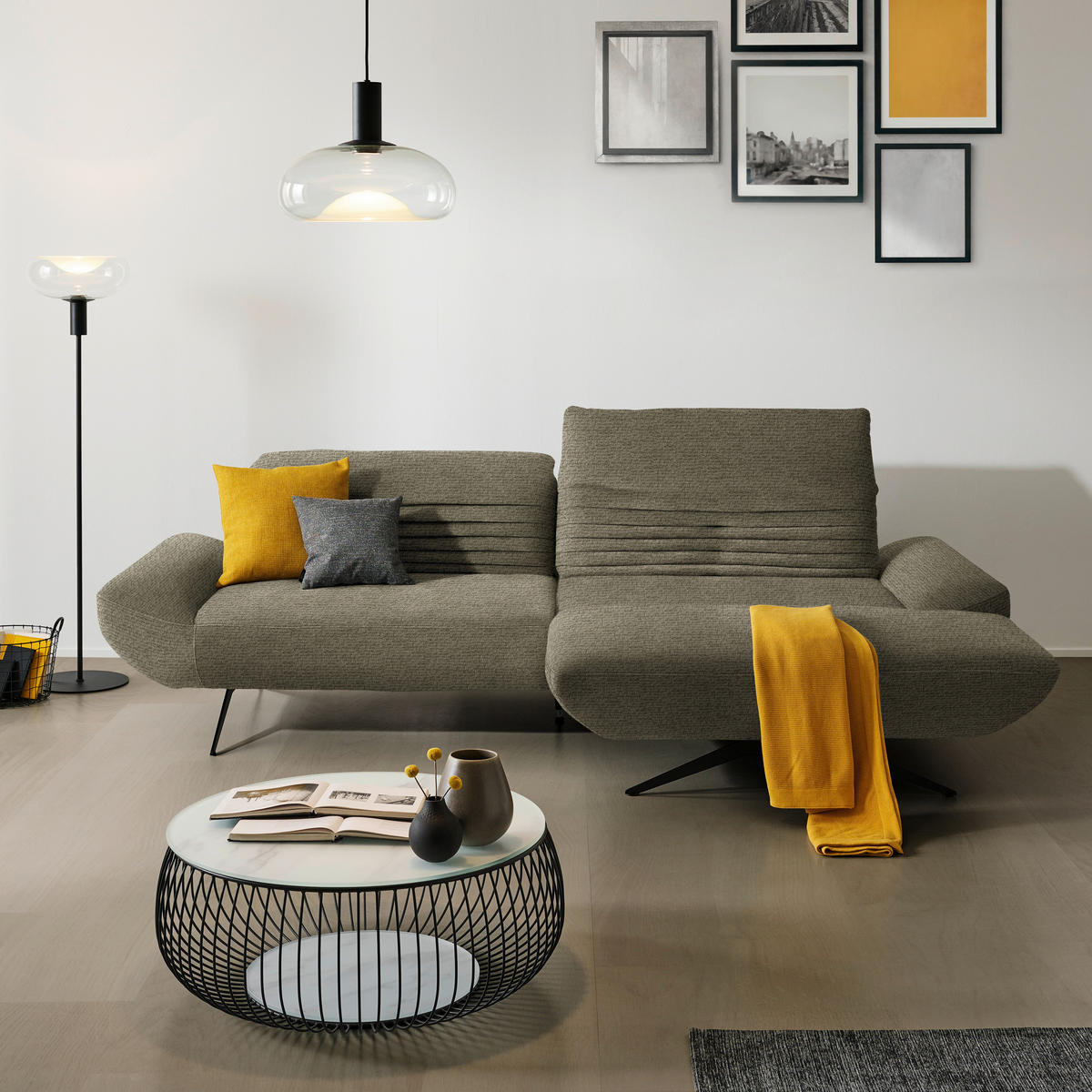 ECKSOFA in Chenille Taupe  280/170-195 cm  - Taupe/Schwarz, Design, Textil/Metall (280/170-195cm) - Dieter Knoll