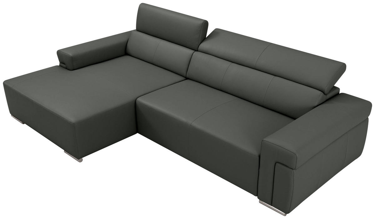 Ecksofa inkl. Funktion DUA Anthrazit Echtleder  - Chromfarben/Anthrazit, Design, Leder/Metall (170/293cm) - Novel