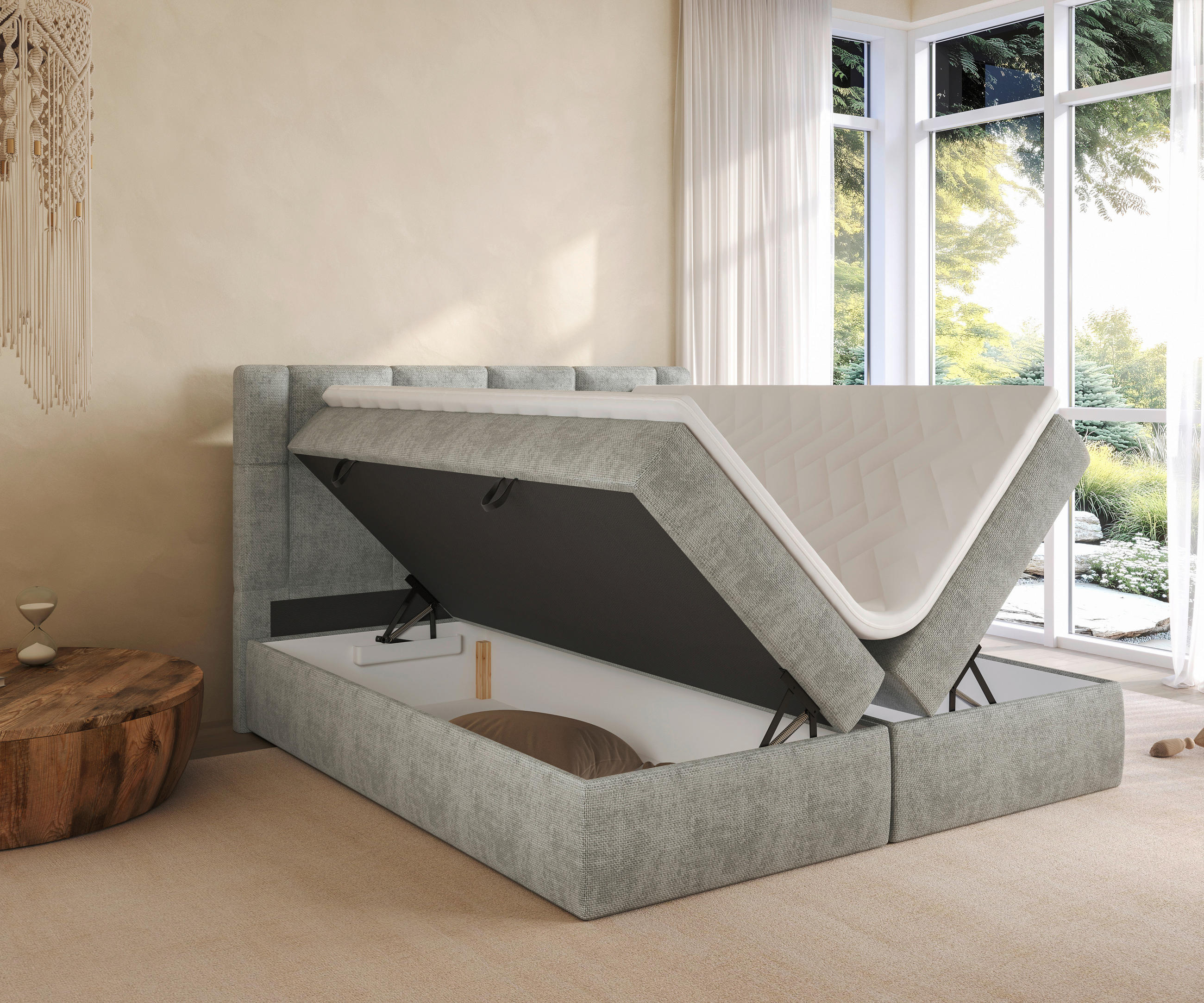 BOXBETT 180/200 cm  in Hellgrau  - Hellgrau/Schwarz, MODERN, Holz/Holzwerkstoff (180/200cm) - Boxxx