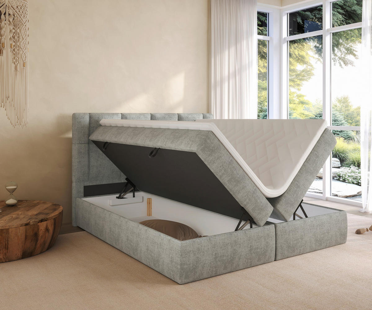 BOXBETT 180/200 cm  in Hellgrau  - Hellgrau/Schwarz, MODERN, Holz/Holzwerkstoff (180/200cm) - Boxxx